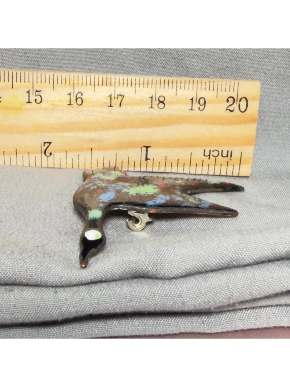 Bird Brooch Flying Swallow Glitter Enamel Handmade Black Colorful Pin 2”